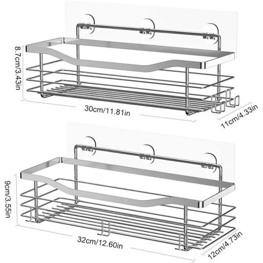 Shower Caddy Basket Shelf with 5 Hooks Adhesive Organizer Storage Rack Rustproof
